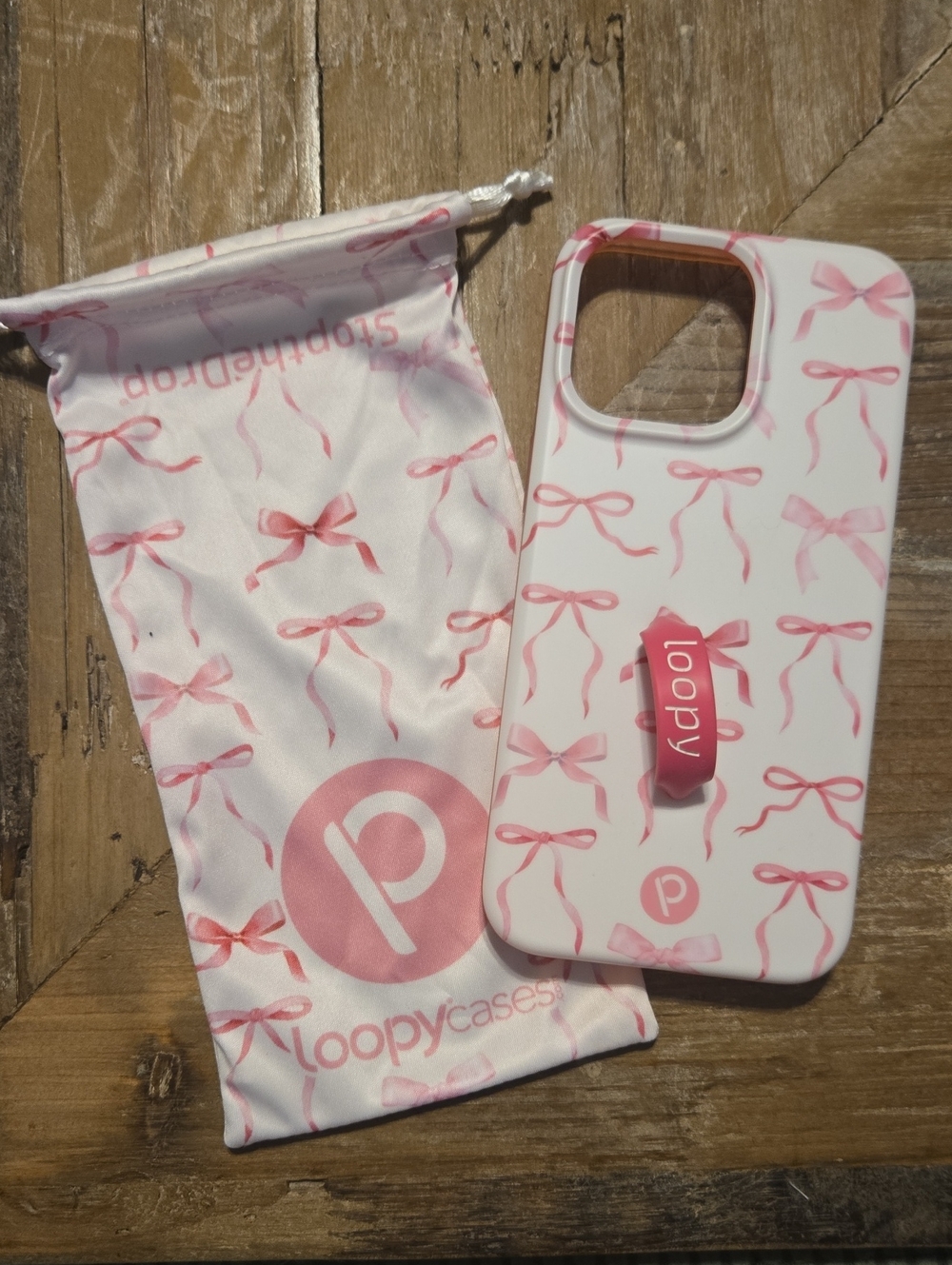 Loopy Case Pink Bow Pattern Phone Case with Pink Grip